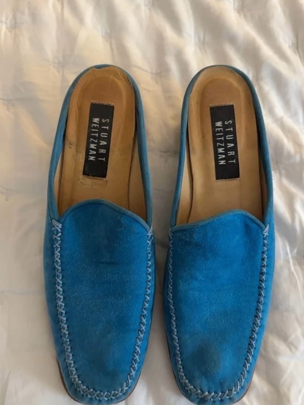 Stuart Weitzman Women’s Turquoise Suede Slip-On Loafers
